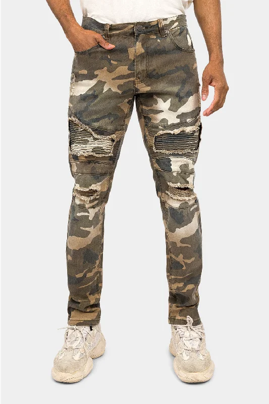 Heavy-duty jeans Distressed Biker Camo Jeans