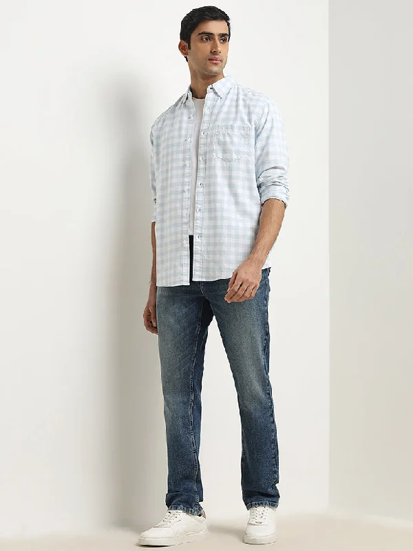 Button-up denim WES Casuals Blue Faded Slim - Fit Mid - Rise Jeans