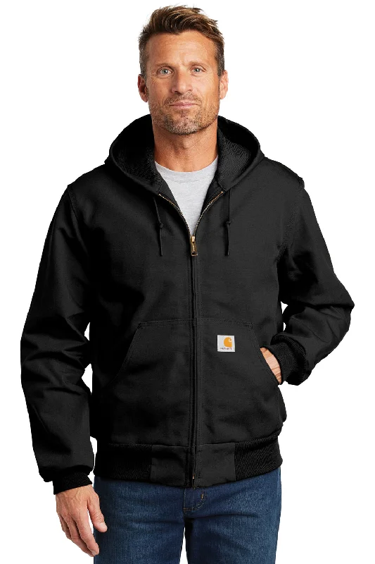 Carhartt Mens Wind & Water Resistant Duck Cloth Full Zip Hooded Work Jacket - Black