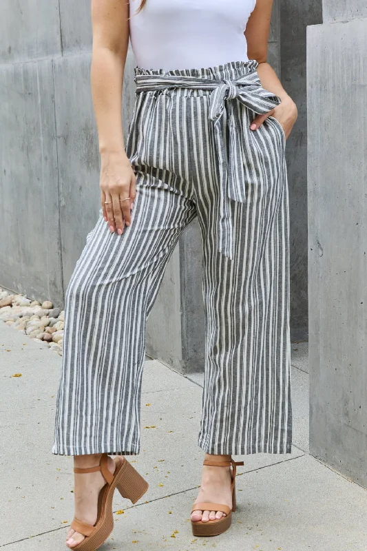 Casual jeans Heimish Find Your Path Full Size Paperbag Waist Striped Culotte Pants