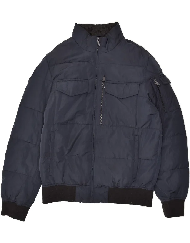 DKNY Mens Bomber Padded Jacket UK 38 Medium Navy Blue Polyester