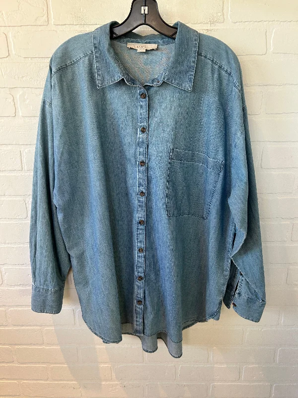 Solid color Top Long Sleeve By Loft In Blue Denim, Size: Xxl