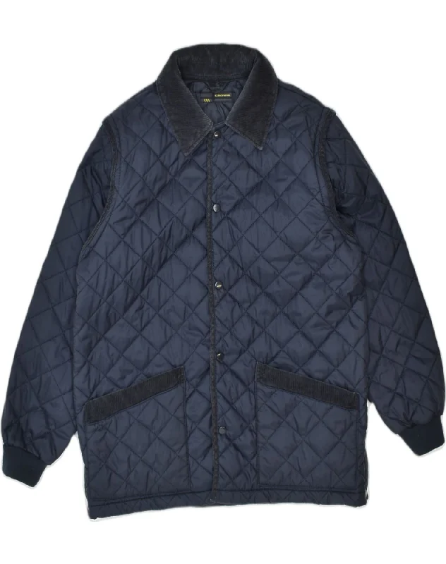 CROWN Mens Quilted Jacket UK 40 Large Navy Blue Nylon