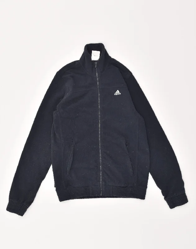 ADIDAS Mens Fleece Jacket Medium Navy Blue Polyester