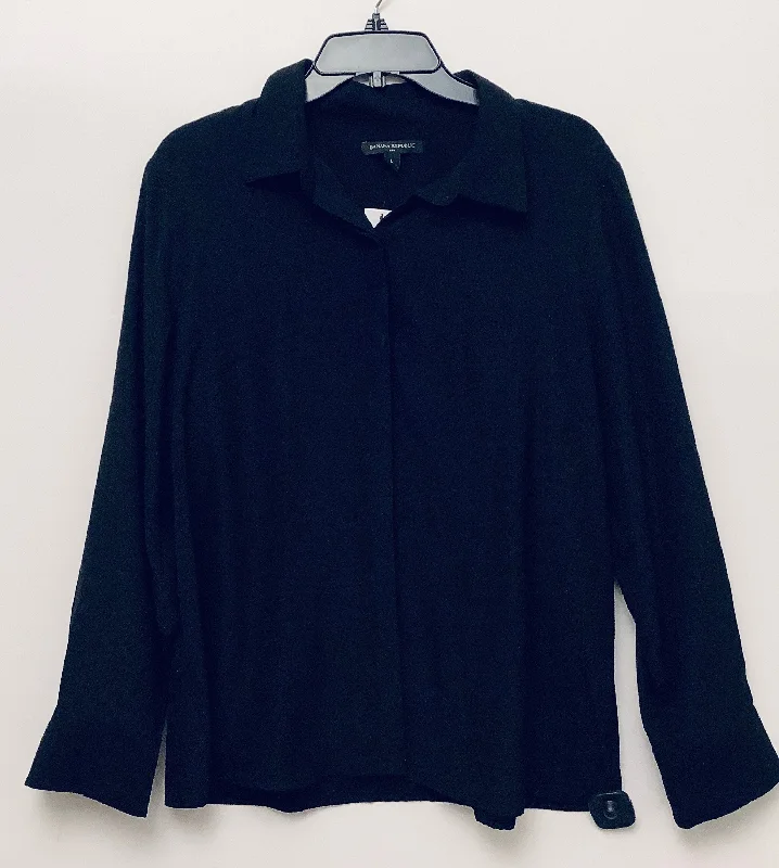 Cotton long sleeve Top Long Sleeve By Banana Republic In Black, Size: L