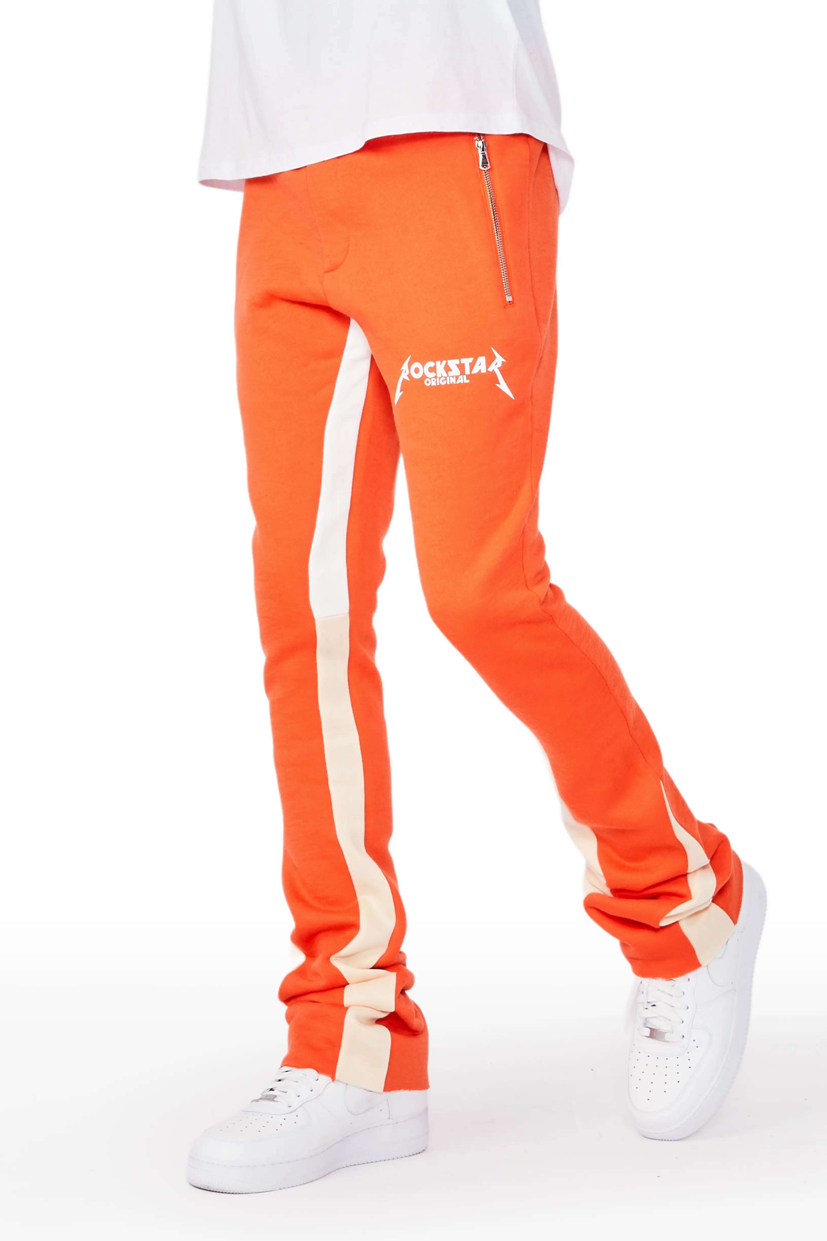 Faux leather pants Everest Orange Stacked Flare Track Pant