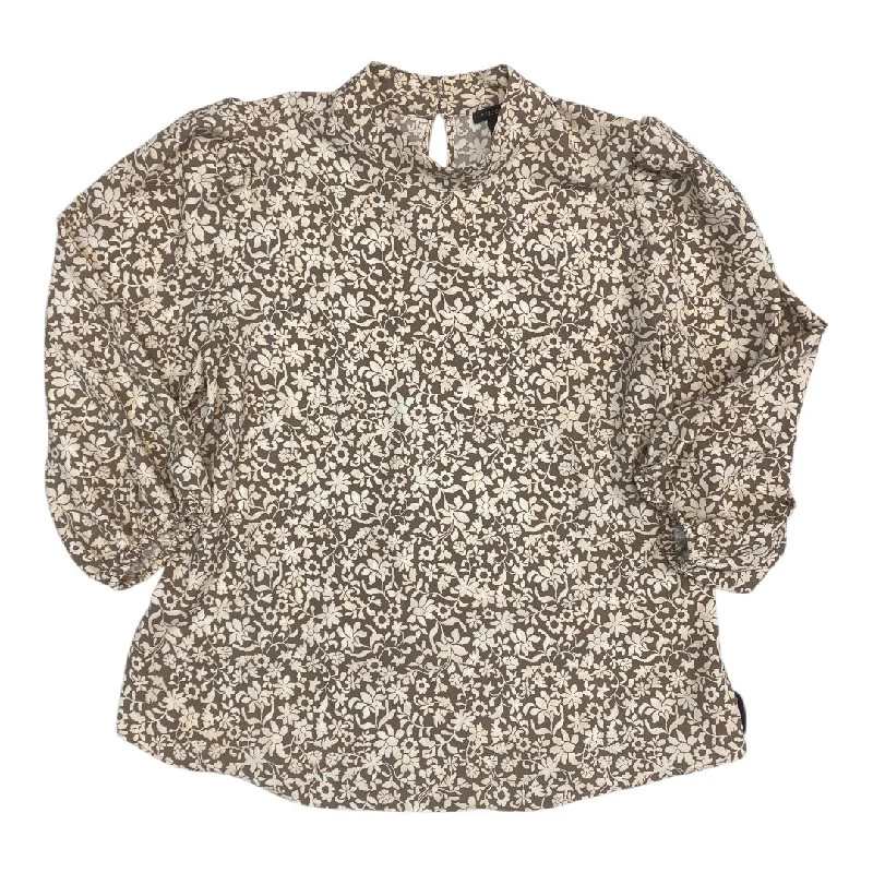 Slim fit Top Long Sleeve By Ann Taylor In Brown & Cream, Size: L