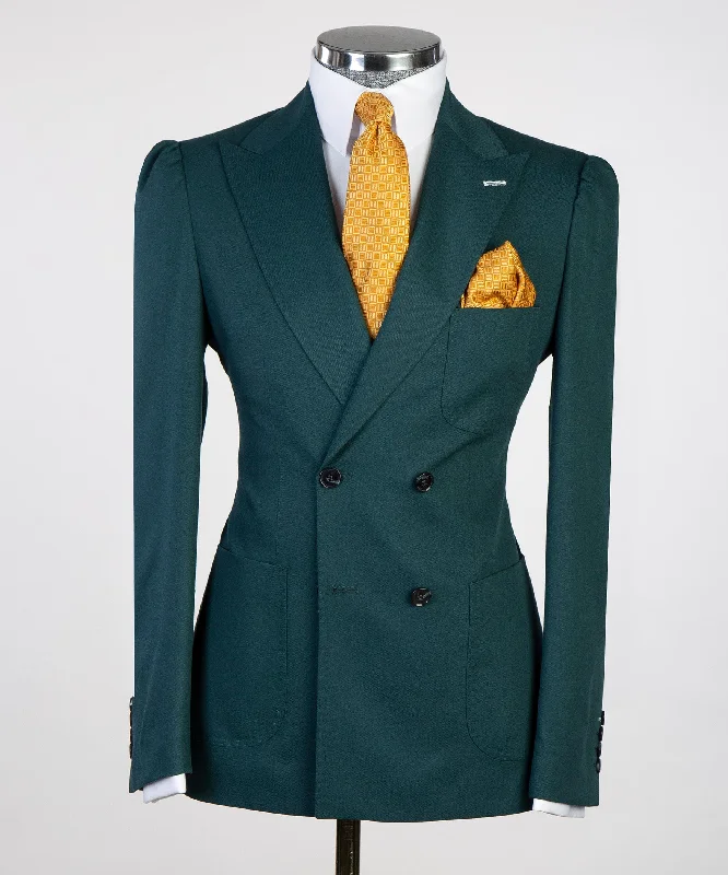 Business Dark Green Double Breasted Suit