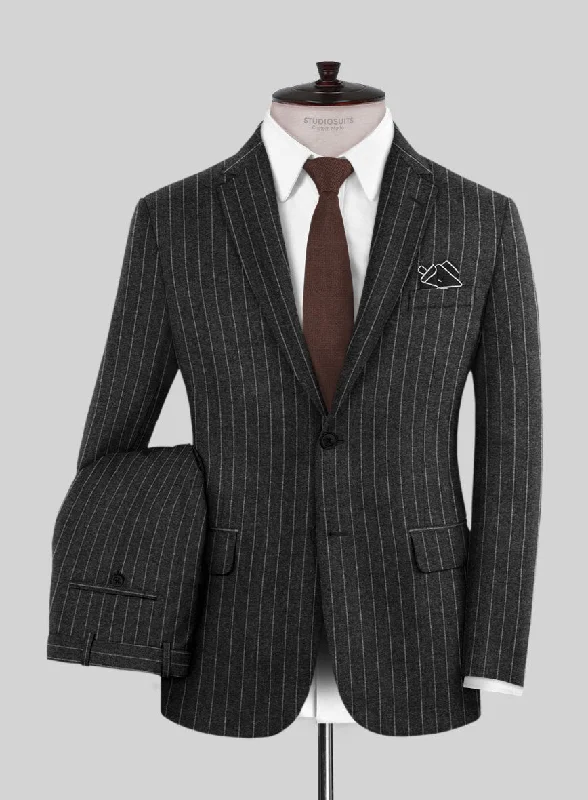 Luxe Hardy Minnis Charcoal Rope Stripe Wool Suit