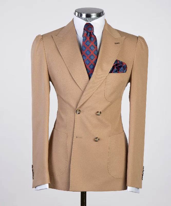 Relaxed Double Breasted Beige Suit