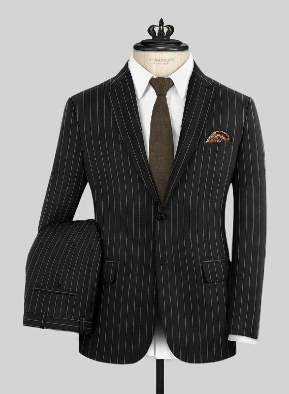 Street Hardy Minnis Black Rope Stripe Wool Suit