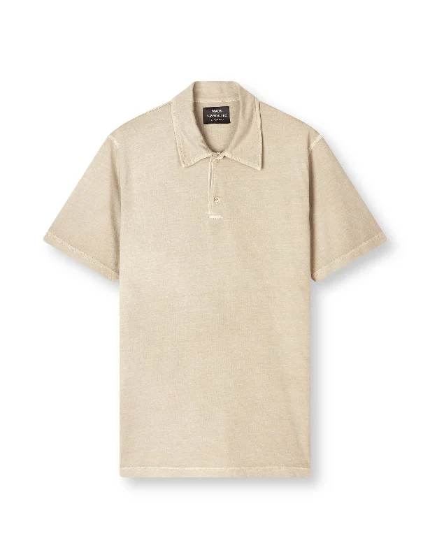 Graphic print Cotton Jersey Pigment Dye Polo Shirt, Oatmeal