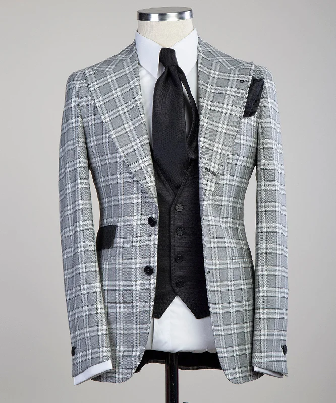 Custom Light Gray Check Business Suit