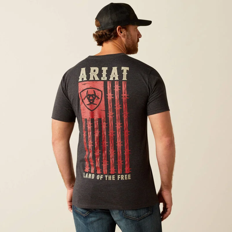 Basic button-up  Ariat Men's Barbed Flag Graphic T-Shirt in Charcoal Heather