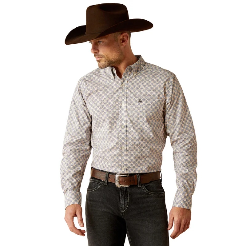 Casual button-up Ariat Men's Cario L/S Fitted Western Button Down Shirt in Grey-Blue Medallion