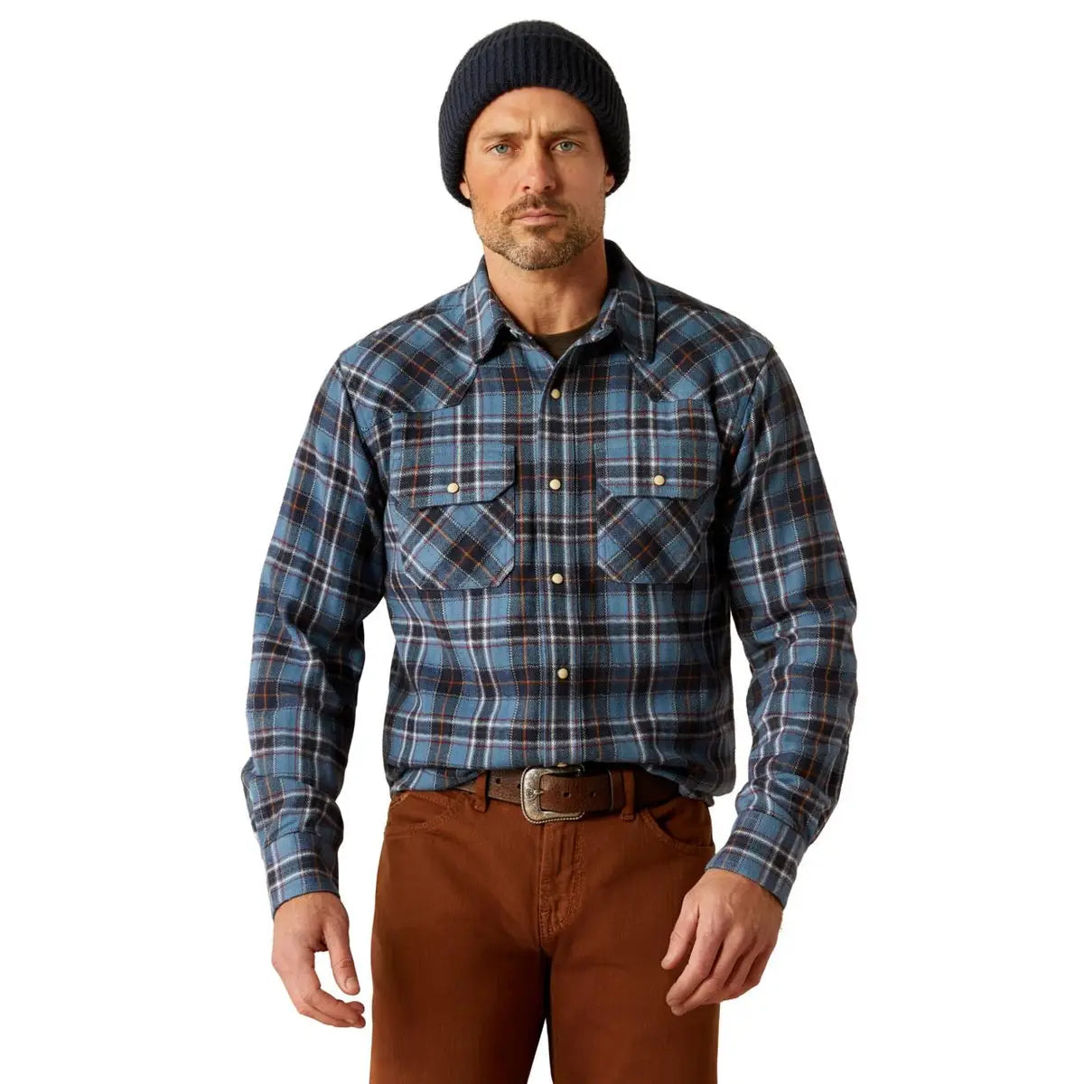 Wrap shirt Ariat Men's Harden L/S Retro Fit Western Snap Shirt in Copen Blue Plaid