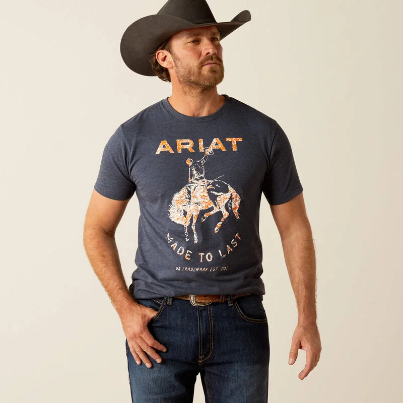 Wrap shirt Ariat Men's Made To Last Bronco Graphic T-Shirt in Navy Heather