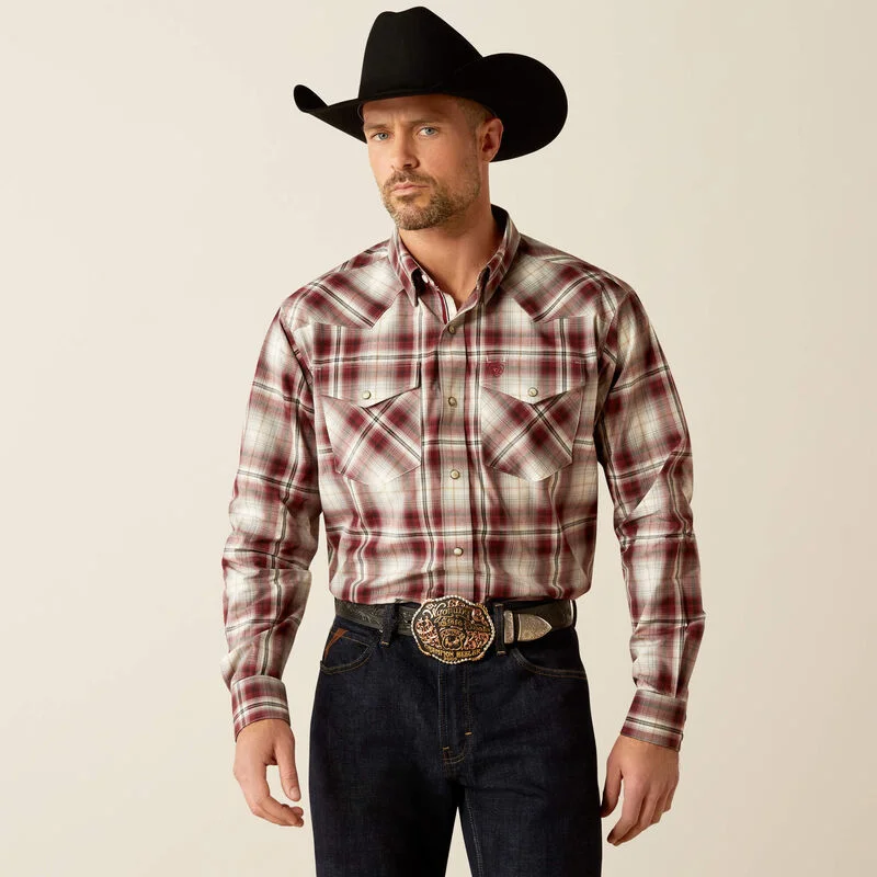 Retro shirt Ariat Men's Pro Series Walt L/S Classic Fit Western Snap Shirt in Red Grey Plaid