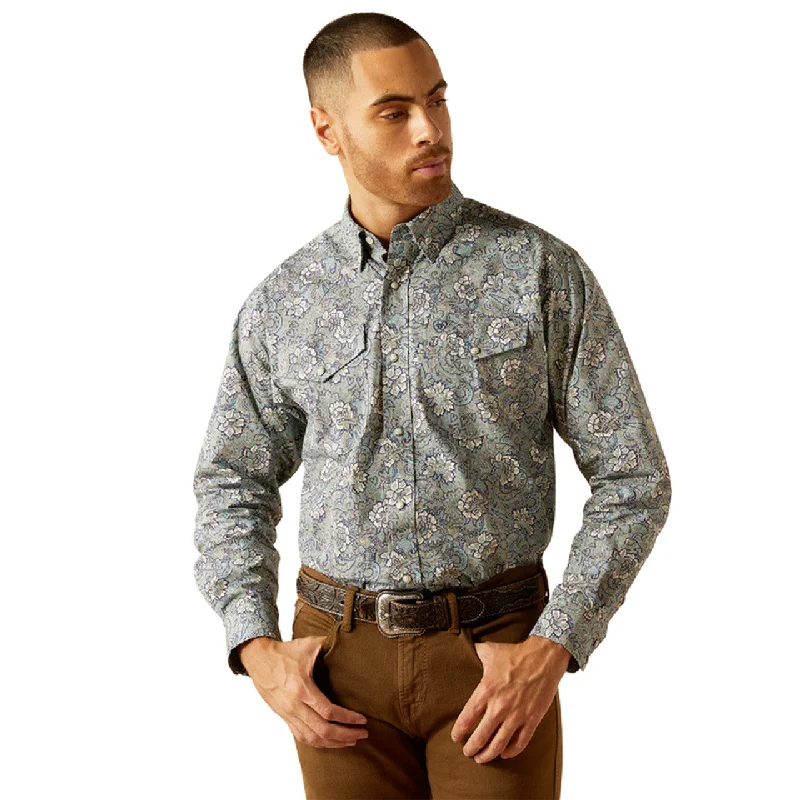 Color-block shirt Ariat Men's Rocky L/S Classic Fit Western Snap Shirt in Khaki Mint Paisley