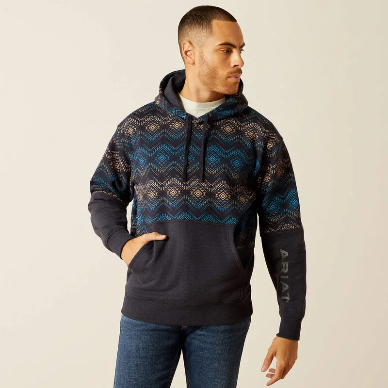 Casual button-up Ariat Men's Southwest Color Block Pullover Hoodie in Navy