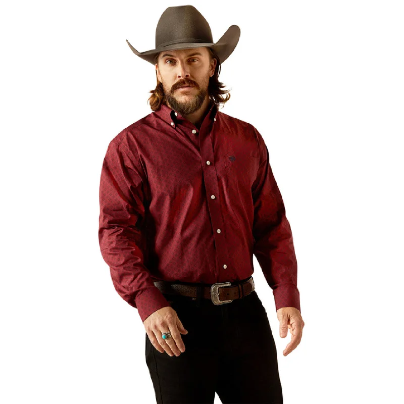 Faded shirt Ariat Men's Wrinkle Free L/S Classic Fit Issac Western Button Down Shirt in Dark Red