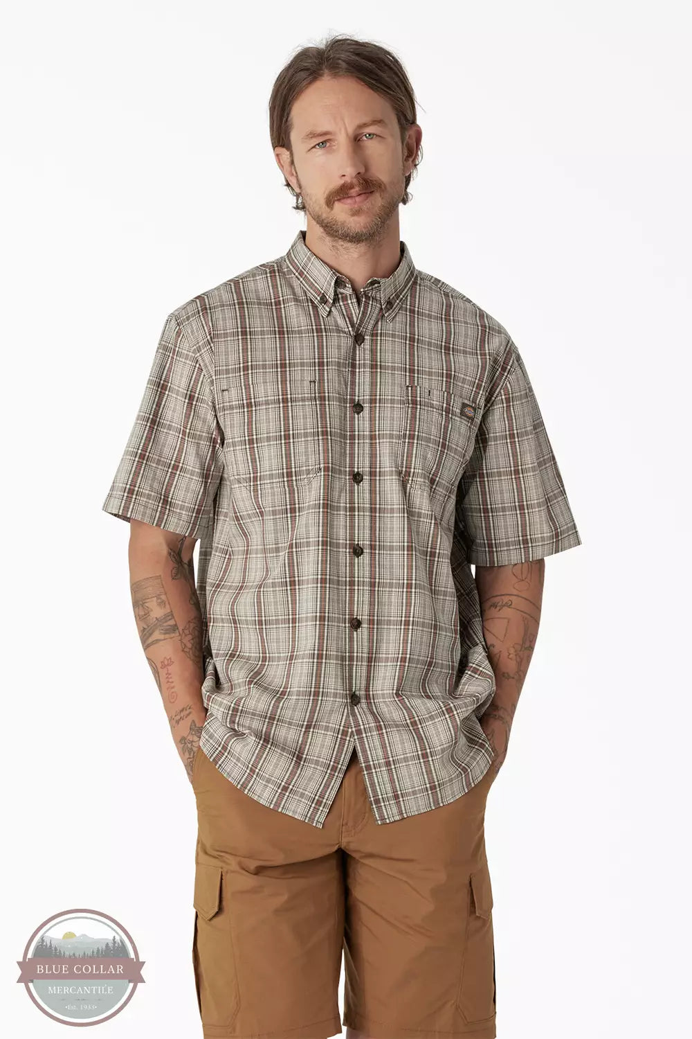 Custom shirt WS551 Flex Short Sleeve Woven Plaid Work Shirt