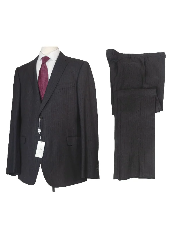 Vintage Armani Collezioni Mens Slim Fit Charcoal Pinstripe 100% Wool 2 Piece Suit