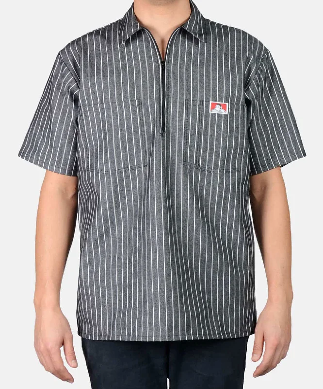 Flannel shirt Ben Davis Short Sleeve Half-Zip Work Shirt - Butcher Block Stripe