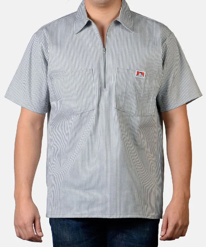 Plain shirt Ben Davis Short Sleeve Half-Zip Work Shirt - Grey Stripe