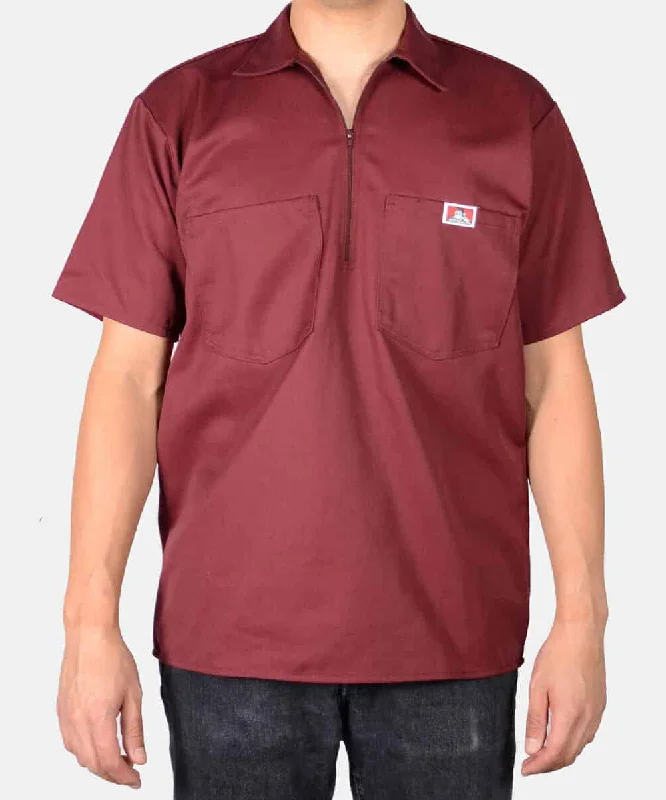 Designer blouse  Ben Davis Short Sleeve Half-Zip Work Shirt - Burgundy