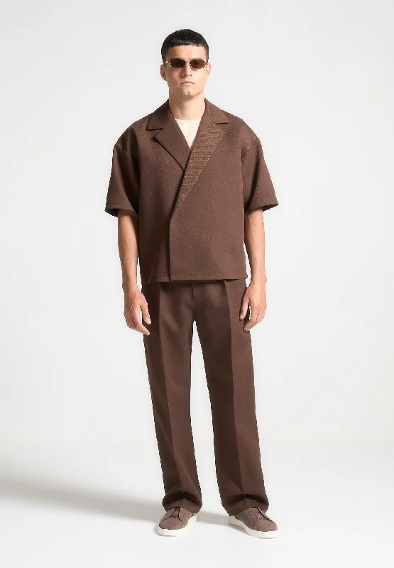 Peasant shirt Boxy Twill Double Breasted Shirt - Brown