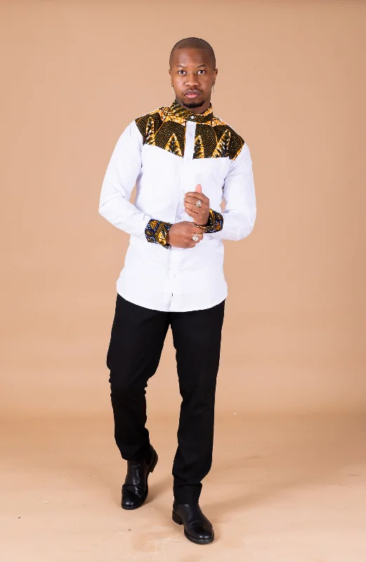 Dobby shirt Tayo White Shirt and Ankara Mixed Print Men Shirt | African Print