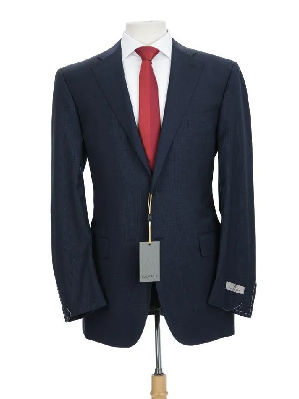 Single-breasted Canali 1934 Mens Blue Check Drop 7 42L Modern Fit 100% Wool 2 Piece Suit