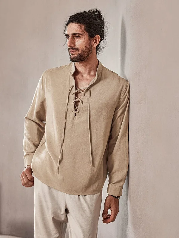 Formal shirt  Casual Drawstring Linen Blend Shirt