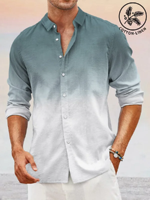 Plain shirt Casual Gradient Splicing Cotton Linen Shirt