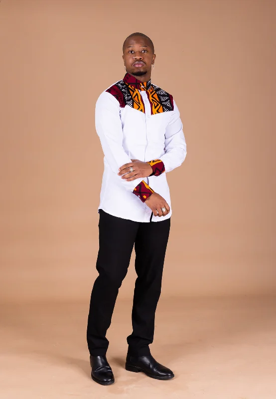 Crew shirt Chinedu Ankara Men Shirt | White and Mixed Print African Print