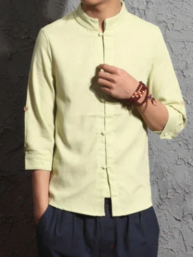 Gothic shirt Chinese Style Solid Stand Collar Shirt For Men