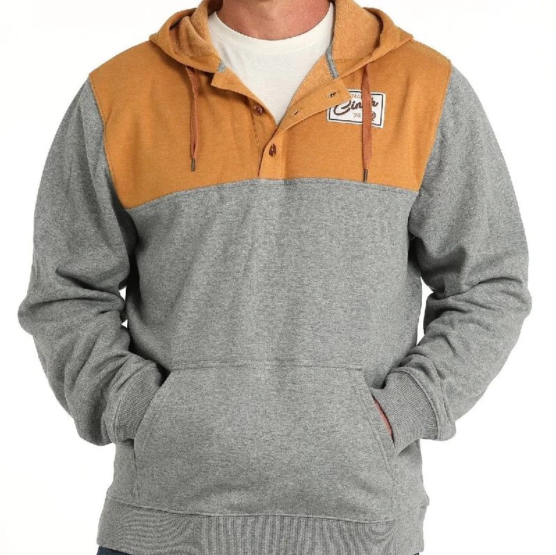 Satin shirt Cinch Men's Color Block Logo Pullover Hoodie in Gold & Grey