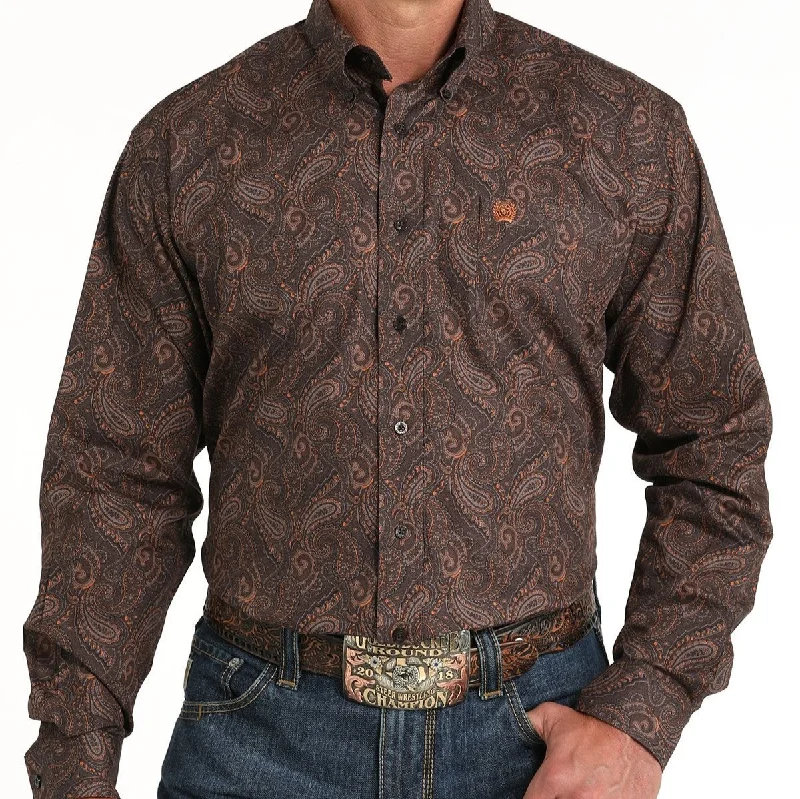 Boxy shirt Cinch Men's L/S Classic Fit Paisley Western Button Down Shirt in Brown