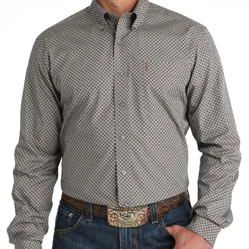 Hip-hop shirt Cinch Men's L/S Modern Fit Geometric Diamond Western Button Down Shirt in Gray