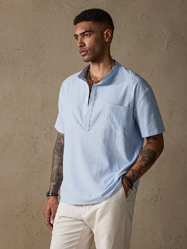 Wrap shirt Fashion Cotton Linen Half Button Shirt