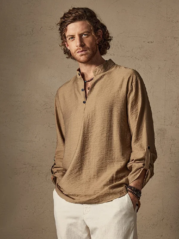 Faded shirt Linen Henry Long Sleeve Beach Shirt