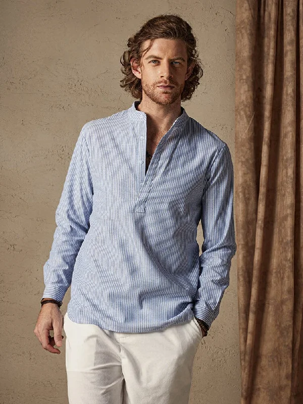 Boxy shirt Cotton Linen Stripe Long Sleeve Shirts