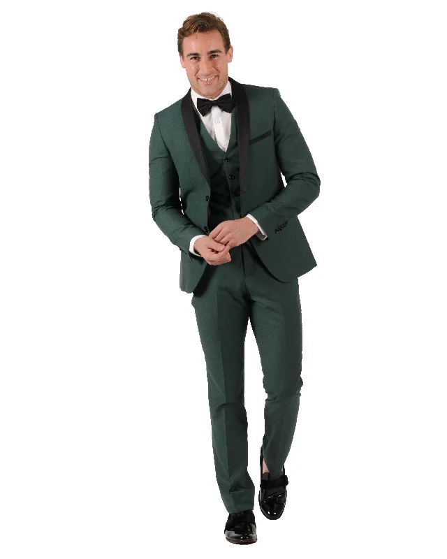 Tailored Fabio Fabrinni 2 Button Forest Green Shawl Lapel 3 Piece Slim Suit FF2SSX+V-1230 FG