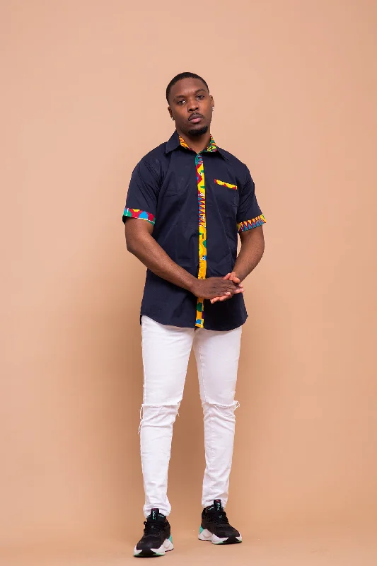 Crew shirt Dalton Men Shirt | Navy Blue and Ankara Mixed African Print