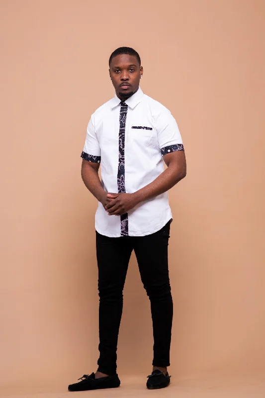 Designer shirt Dom Ankara Men Shirt | White and Mixed African Print