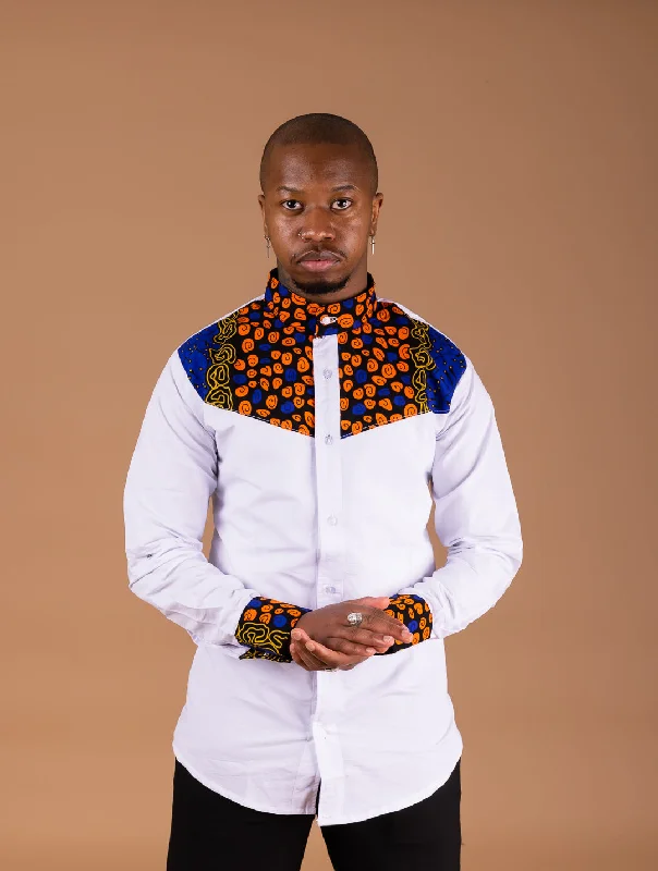 Gothic shirt Eghosa Ankara Men Shirt | White and Mixed African Print