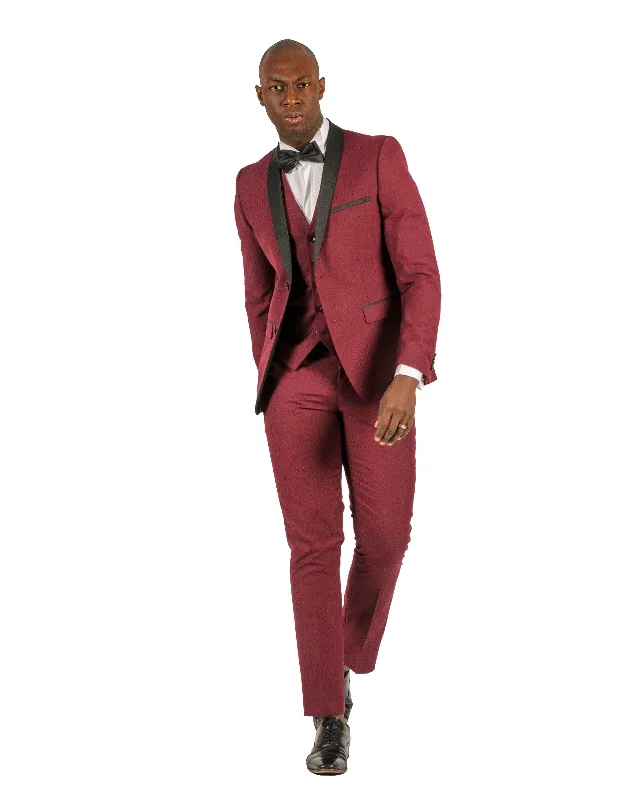 Designer Fabio Fabrinni 2 Button Burgundy Shawl Lapel 3 Piece Slim Suit FF2SSX+V-1230 BURG