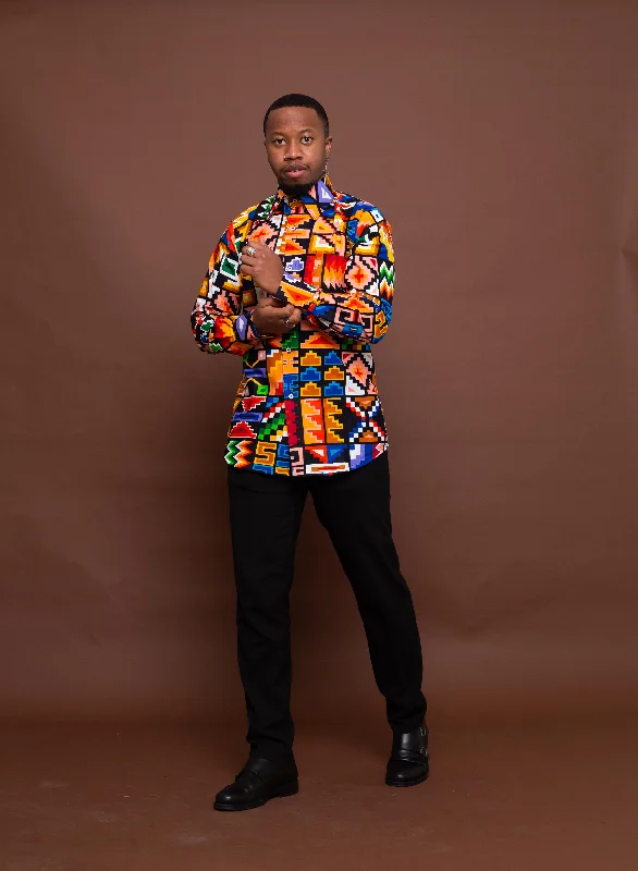 Modern shirt Fred Ankara Men Shirt | Orange and White Multicolored African Print