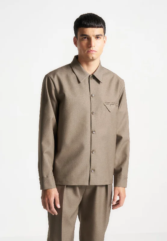 Tuxedo shirt Hatched Tailored Long Sleeve Overshirt - Khaki